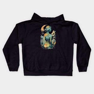 Vintage Nature Muse. Female body. Kids Hoodie